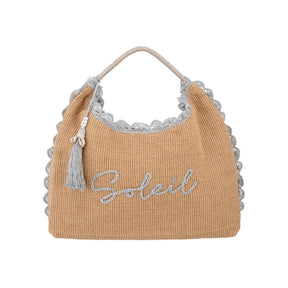 Alex.Max Silver Soleil Raffia Hobo Beach Bag