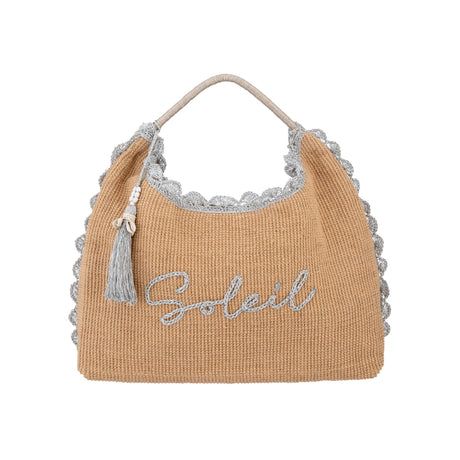 Alex.Max Silver Soleil Raffia Hobo Beach Bag