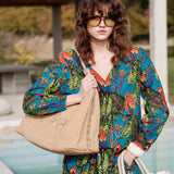 Alex.Max Teal Smile Raffia Hobo Beach Bag