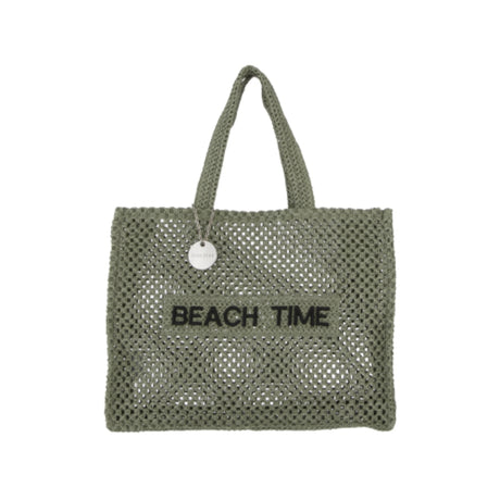 Alex.Max Olive Beach Time Weave Beach Bag with Pouch