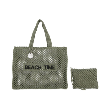 Alex.Max Olive Beach Time Weave Beach Bag with Pouch