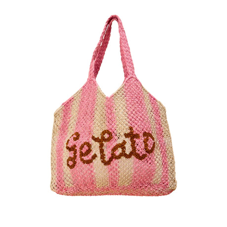 The Jacksons Bags Large Drew Gelato Rose Stripe Jute Tote Bag