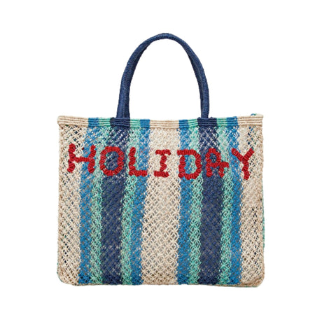 The Jacksons Bags Large Blue Stripes Monty Holiday Jute Tote Bag