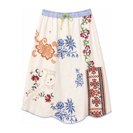 RELAX RE-LUX Orange Floral Vintage Embroidery Petal Maxi Skirt