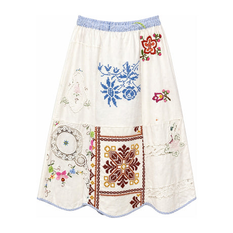 RELAX RE-LUX Orange Floral Vintage Embroidery Petal Maxi Skirt