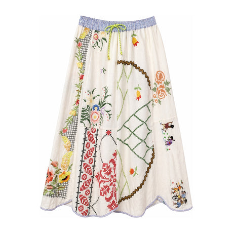 RELAX RE-LUX Red Floral Vintage Embroidery Petal Maxi Skirt