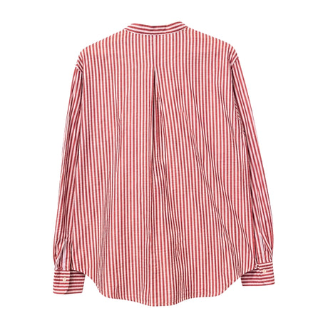 RELAX RE-LUX Red Stripes with Orange Vintage Embroidery Mandarin Shirt