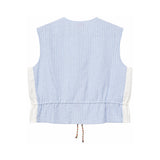 RELAX RE-LUX Azure Stripes with Blue Vintage Embroidery Scallop Vest