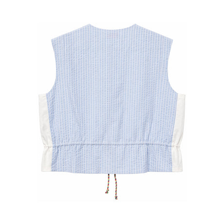 RELAX RE-LUX Azure Stripes with Blue Vintage Embroidery Scallop Vest
