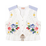 RELAX RE-LUX Azure Stripes with Multicolor Flower Patchwork Scallop Vest