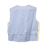 RELAX RE-LUX Azure Stripes with Multicolor Flower Patchwork Scallop Vest