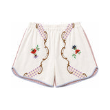 RELAX RE-LUX Red Stripes Orange Flower Vintage Embroidered Shorts