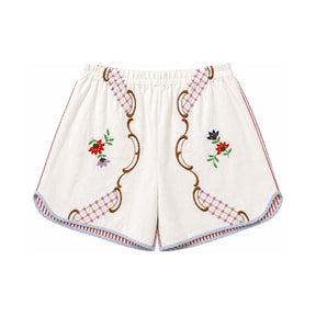 RELAX RE-LUX Red Stripes Orange Flower Vintage Embroidered Shorts