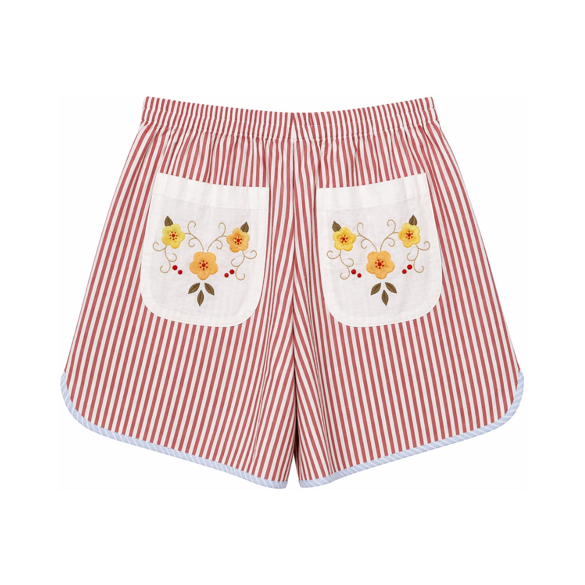 RELAX RE-LUX Red Stripes Orange Flower Vintage Embroidered Shorts