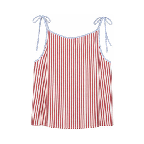 RELAX RE-LUX Red Stripes with Floral Vine Vintage Embroidery Ruched Top