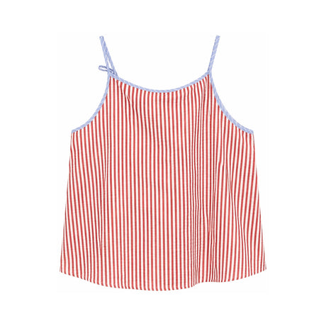 RELAX RE-LUX Red Stripes with Geometric Vintage Embroidery Ruched Top