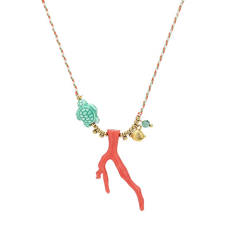 You & Eye Coral and Turtle Charm Thread Necklace