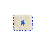 Mellow Canvas Blue Pom Pom Pouch with Embroidered Sea Turtle