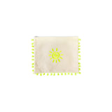 Mellow Canvas Neon Yellow Pom Pom Pouch with Embroidered Sun