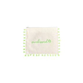 Mellow Canvas Neon Green Pom Pom Pouch with Embroidered Sunkissed