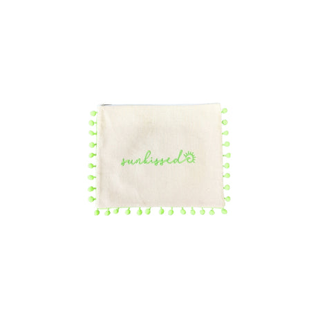 Mellow Canvas Neon Green Pom Pom Pouch with Embroidered Sunkissed