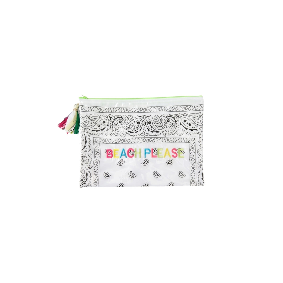 Mellow White Bandana PVC Pouch with Embroidered Beach Please