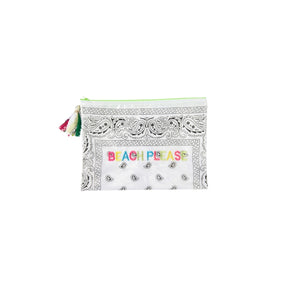 Mellow White Bandana PVC Pouch with Embroidered Beach Please