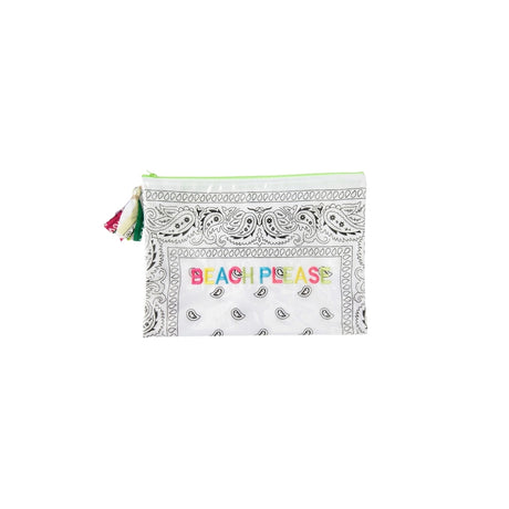 Mellow White Bandana PVC Pouch with Embroidered Beach Please