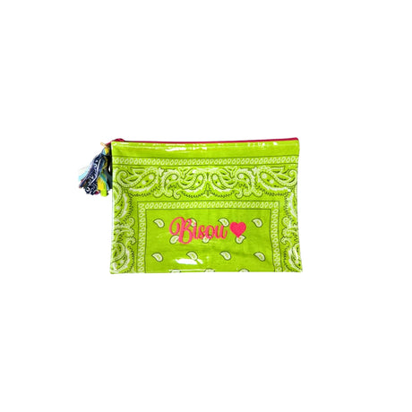 Mellow Green Bandana PVC Pouch with with Embroidered Bisou