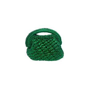 Get Over It Solea Metallic Green Leather Crochet Clutch Bag