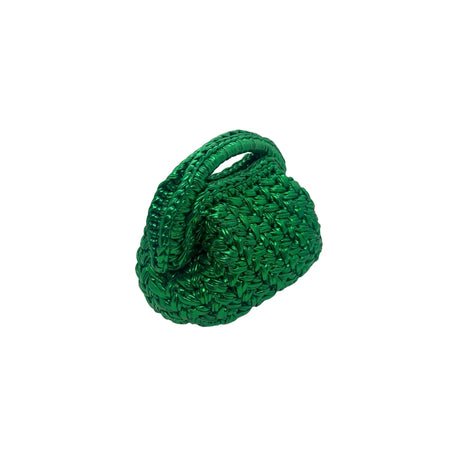 Metallic Green Leather Crochet Clutch Bag