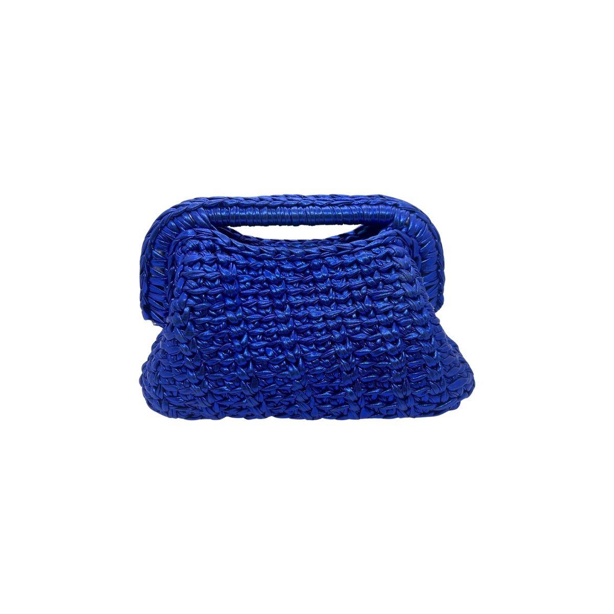 Get Over It Solea Metallic Royal Blue Leather Crochet Clutch Bag