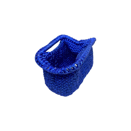 Metallic Royal Blue Leather Crochet Clutch Bag