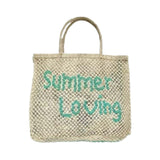 The Jacksons Bags Large Aqua Summer Loving Jute Tote Bag