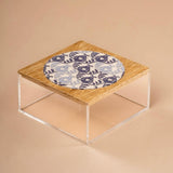JRD Home Embroidered Periwinkle Pomegranate Wooden Lid Square Plexi Box