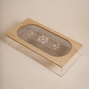 JRD Home Blossom Embroidered Mesh Wooden Lid Large Rectangle Plexi Box