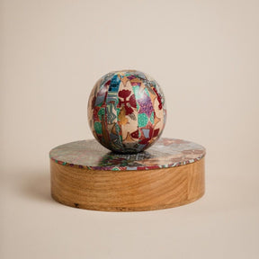 JRD Home Mixed Motifs Decoupage Round Wooden Box with Sphere Lid Handle