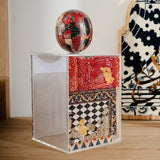 JRD Home Mixed Motifs Decoupage Tall Plexi Box with Wooden Sphere Lid Handle