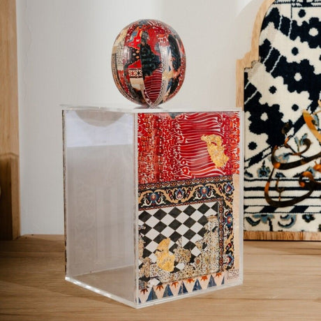 JRD Home Mixed Motifs Decoupage Tall Plexi Box with Wooden Sphere Lid Handle