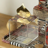 JRD Home Mixed Motifs Decoupage Large Plexi Box with Gold Dome Lid Handle