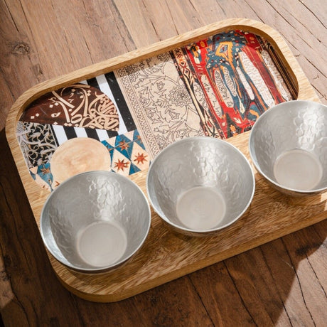 Decoupage Wooden Tray with 3 Bowls