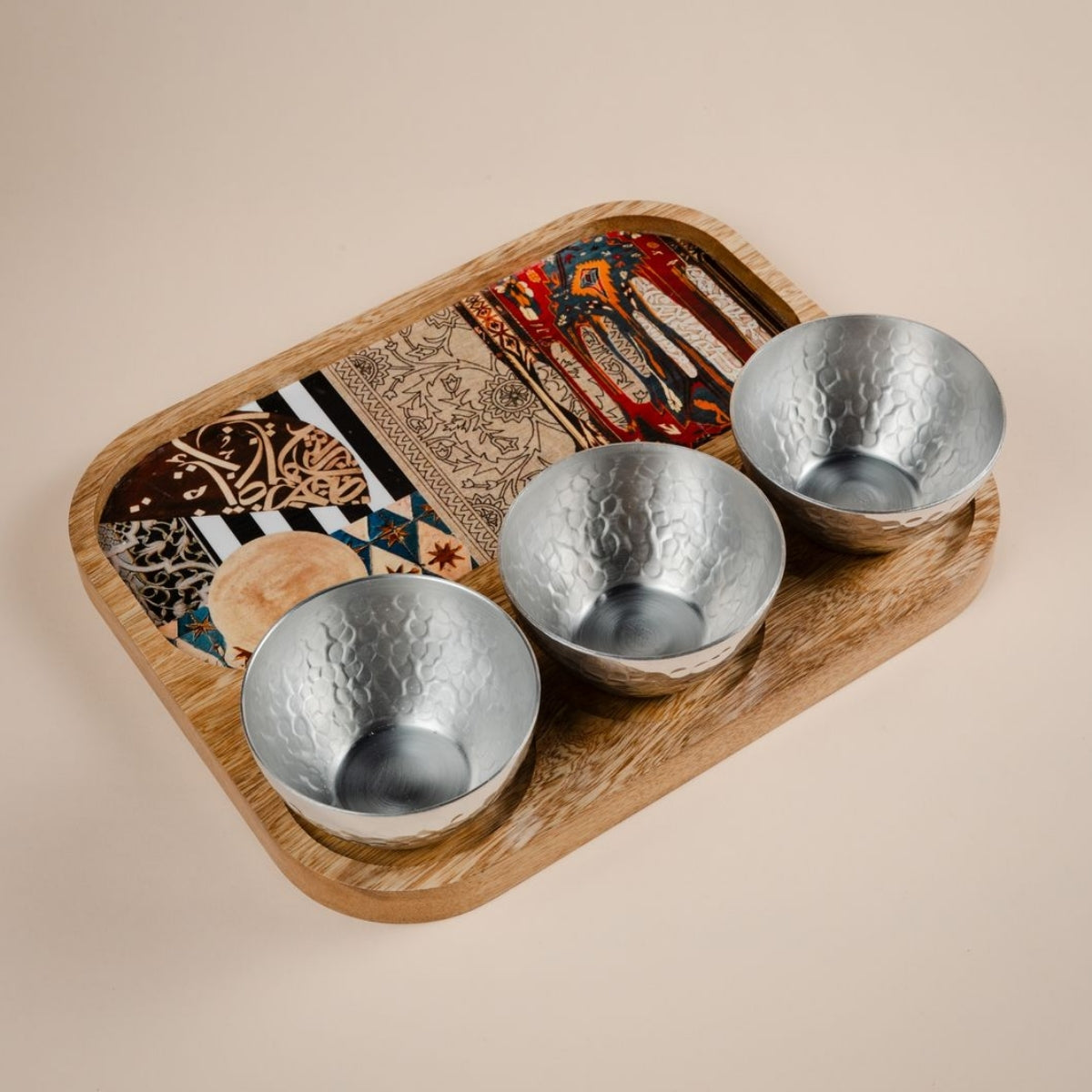 Decoupage Wooden Tray with 3 Bowls