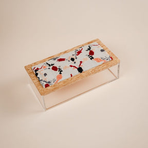 JRD Home Embroidered Floral Small Rectangle Plexi Box with Wooden Lid