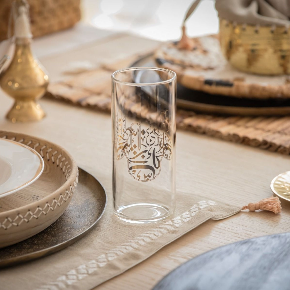 Hamsa Arabic Calligraphy Tall Glasses Set of 6