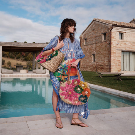 Colorful Floral Straw Beach Bag