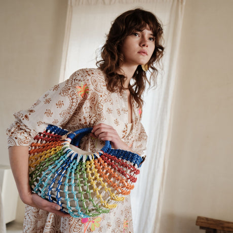 Rainbow Macrame Rope Beach Bag