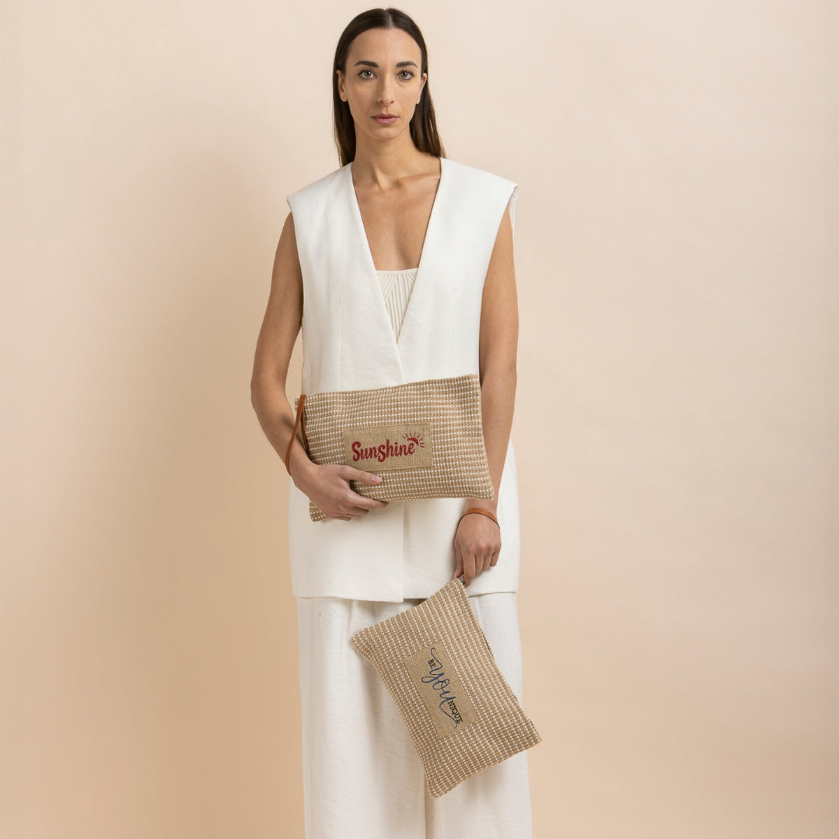 Sunshine Embroidered Jute Clutch