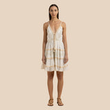 Alex.Max White Eyelet Lace Boho Mini Dress with Tassel Ties