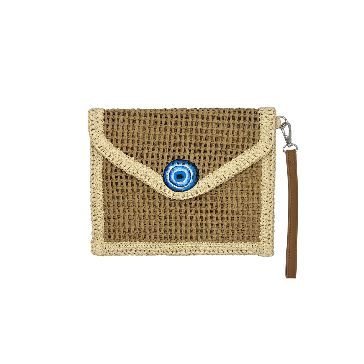 City Girl Hand-Painted Blue Evil Eye Straw Clutch Bag