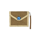 City Girl Hand-Painted Blue Evil Eye Straw Clutch Bag